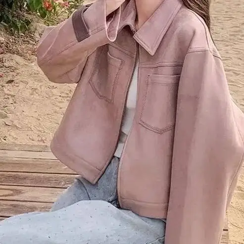 

Pink Sweet Short Jacket Women's Spring Casual Cool Design Sense Match All Ammonia Fiber Jeans Coat Regular Style Origin China