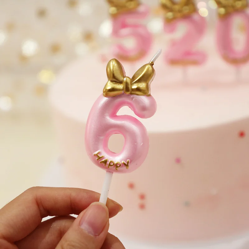 Cute Bowknot Birthday Number Candle Princess Prince 0-9 Number Candles Cake Decor Digital Candle Topper Party Candles Supplies