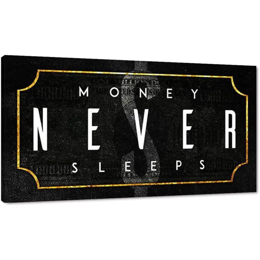 

Large 48x24 Inches Money Never Sleeps Canvas Art - Motivational Office Wall Decor
