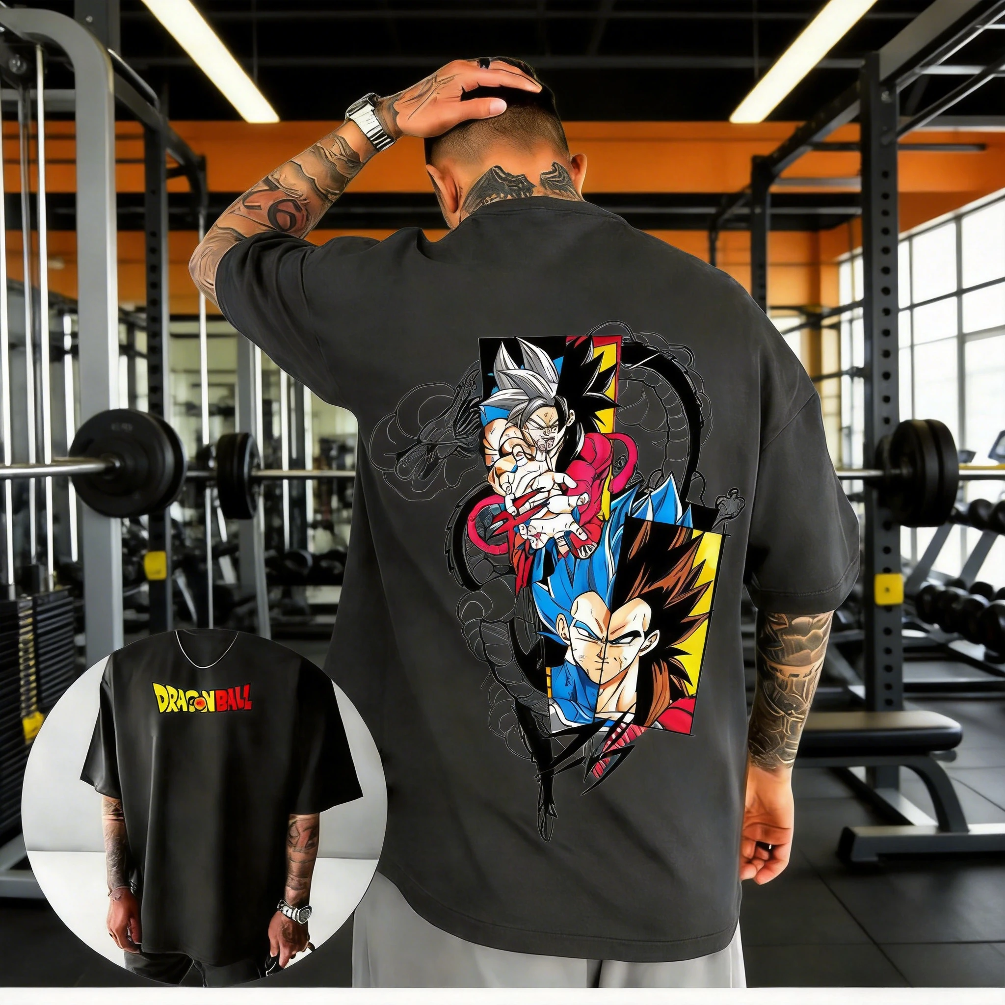 

Men's Oversize T-shirt Anime Dragon Ball Saiyan 4 GokuSuper Saiyan Blue Vegeta Print Short Sleeve Top Gym Streetwear Hip Hop Tee