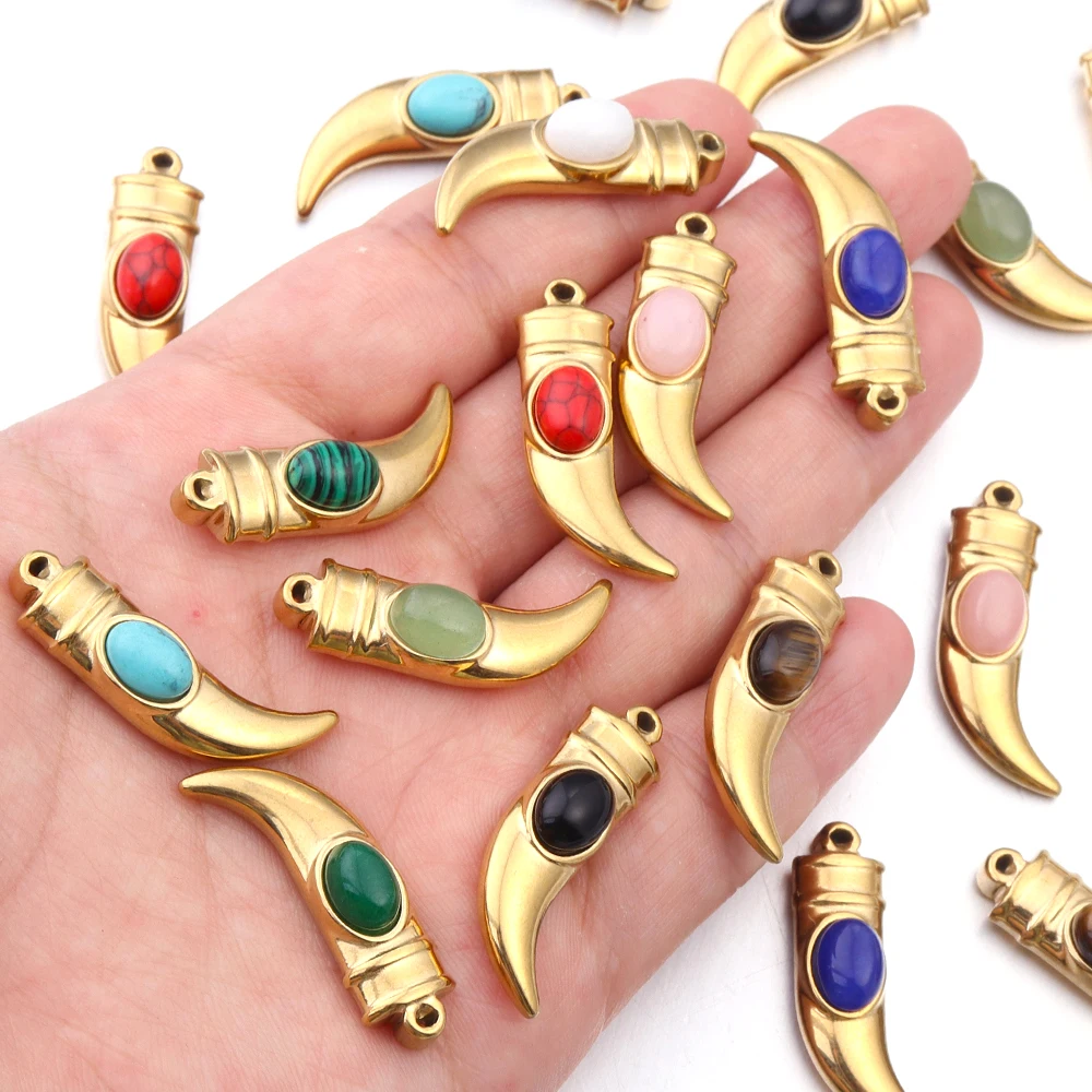 

2Pcs/Lot Stainless Steel Natural Stone Pepper Designer Earring Charms Pendants for DIY Necklace Jewelry Making Supplies Mix