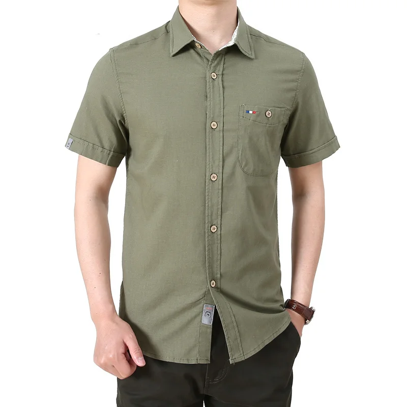 

Men's Cotton Linen Shirt Men's Short Sleeve Loose Large Middle Age Business Casual Summer Half Sleeve Top