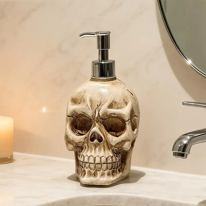 Gothic Skull Soap Dispenser Rust Proof Resin Shower Gel Container for Bathroom Kitchen Gothic Themed Home Decor