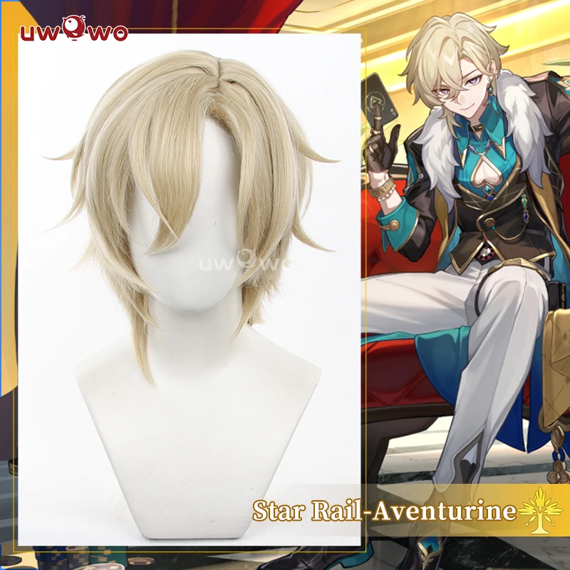 

UWOWO Honkai Star Rail Aventurine HSR Cosplay Wig Gold Yellow Hair 30CM Short hair