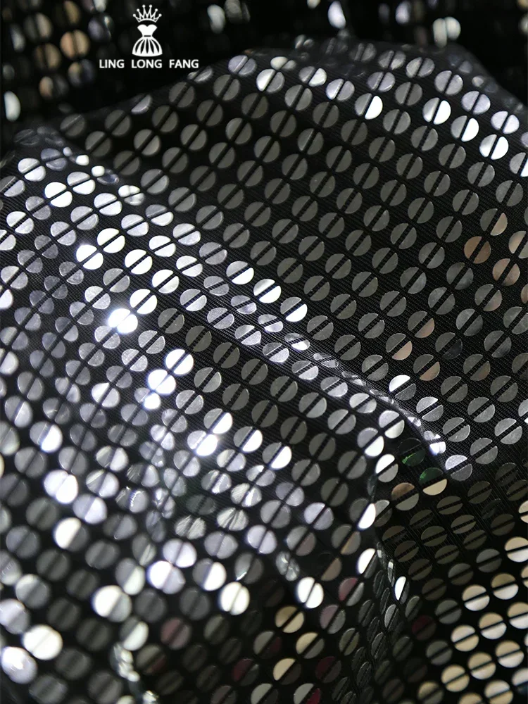 Mirror Sequin Fabric Reflective Bronzing Silver Background Stage Performance Dress Designer Cloth Diy Sewing Meters Material