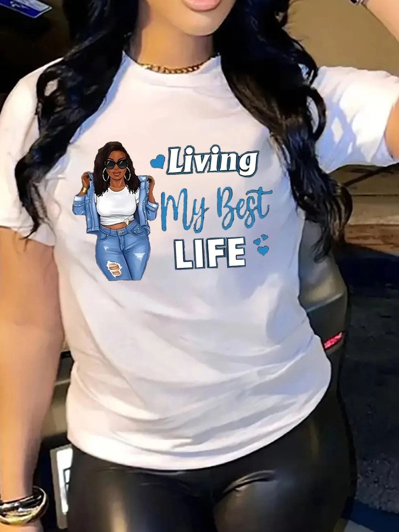 Living My Best Life Women's Tee, Black Girl Graphic White Top