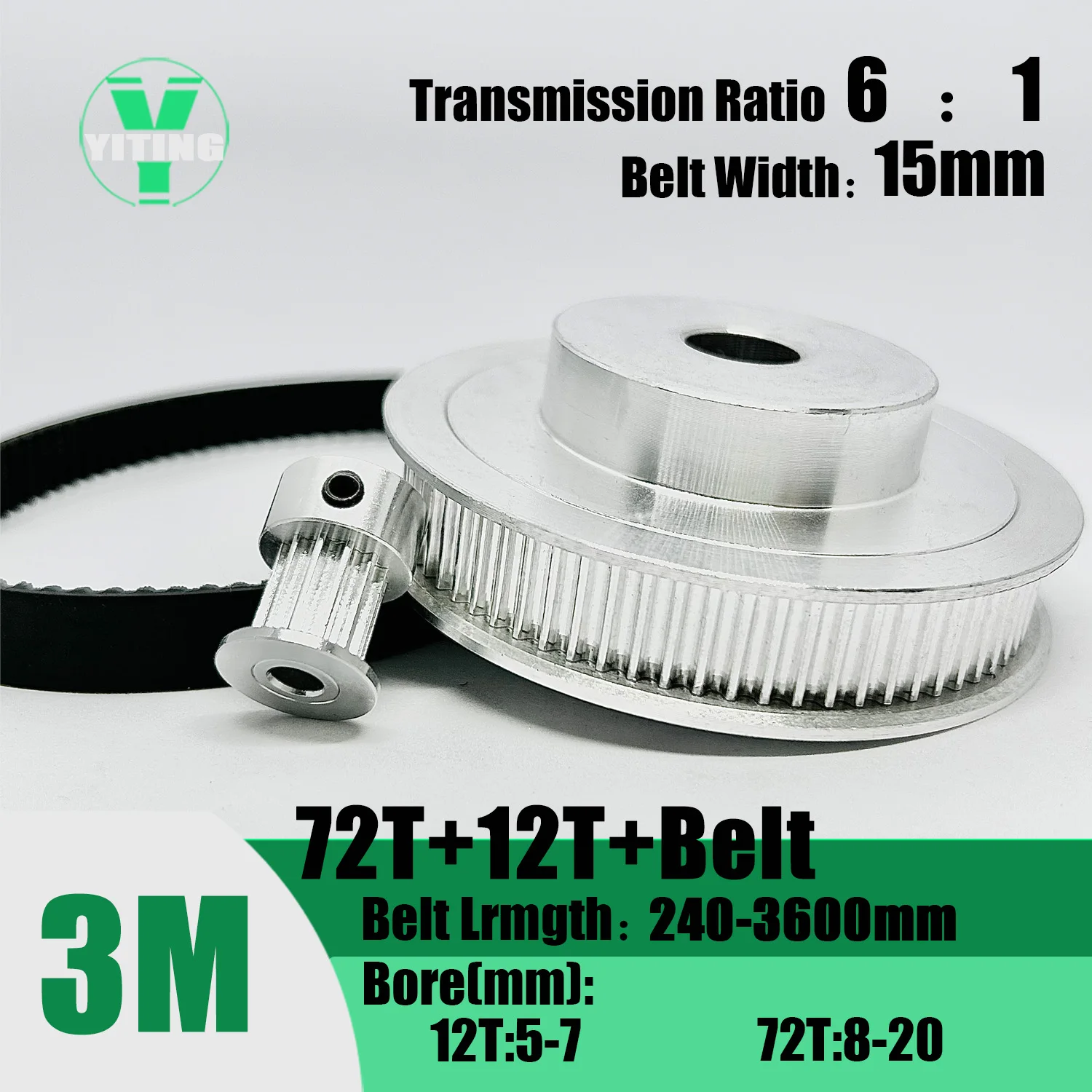 HTD3M 72T And 12T Deceleration Pulley Kit Synchronous Wheel for Smooth Transmission And Reduced Slippage 6:1 Ratio HTD 3M