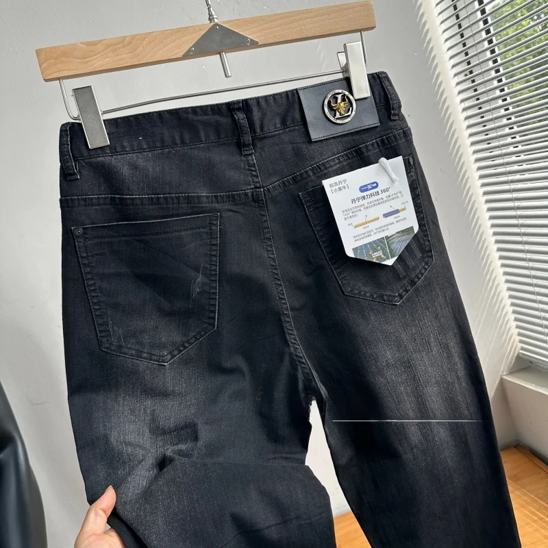 

Casual Slim Fit Bla Jeans Men's Spring Autumn Comfortable Breathable T400 Lycra High Elastici Straight Leg Jeans