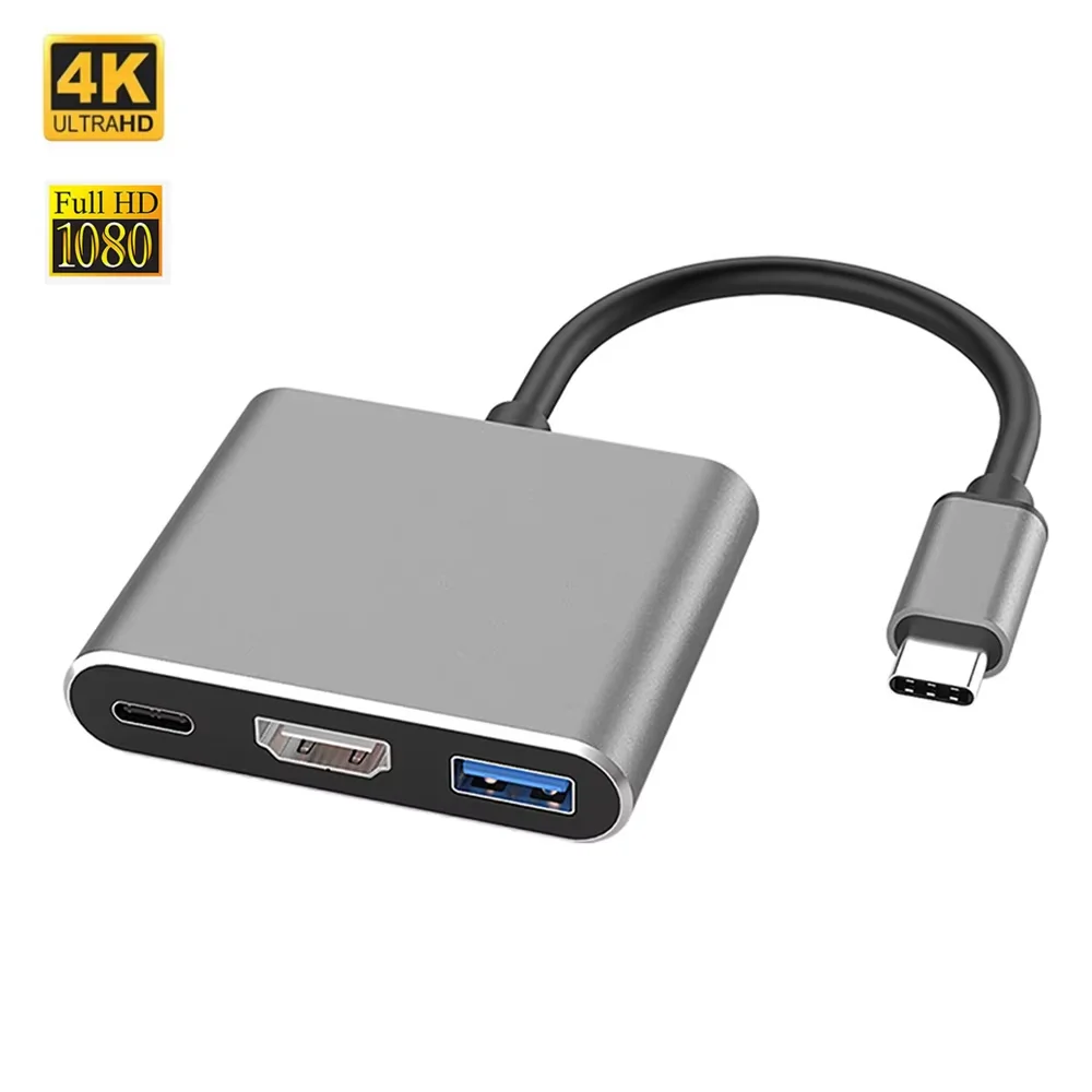 3 In 1 Usb-C Usb Hub Male To Female Hdmi-Compatible 4k Usb 3.1 Type-C To Usb 3.0 Charging Adapter For Macbook Air 12 Converter