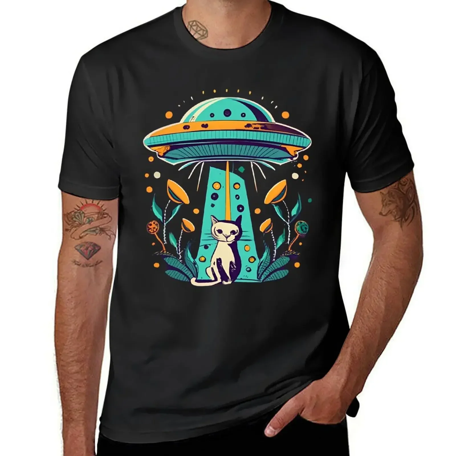 

cat ufo T-Shirt heavyweights oversized anime tshirt cute tops plain t shirts men