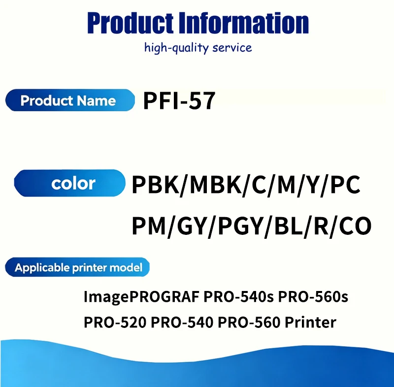 700ml/pcs PFI57 PFI 57 PFI-57 Ink Cartridge Compatible for Canon ImagePROGRAF PRO-540s PRO-560s PRO-520 PRO-540 PRO-560 Printer