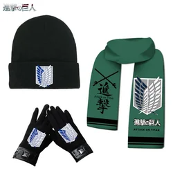 Attack On Titan Eren Jaeger anime peripheral outdoor autumn and winter warm windproof scarf, hat and gloves for boys and girls