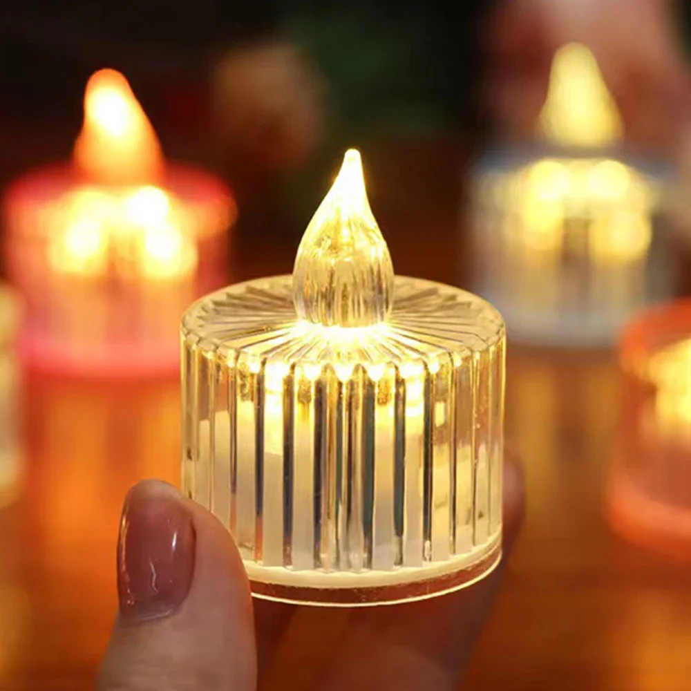 LED Candle Light Battery Powered Crystal Candle Light Transparent Shell Small Night Lamp Dating Party Holiday Home Decoration