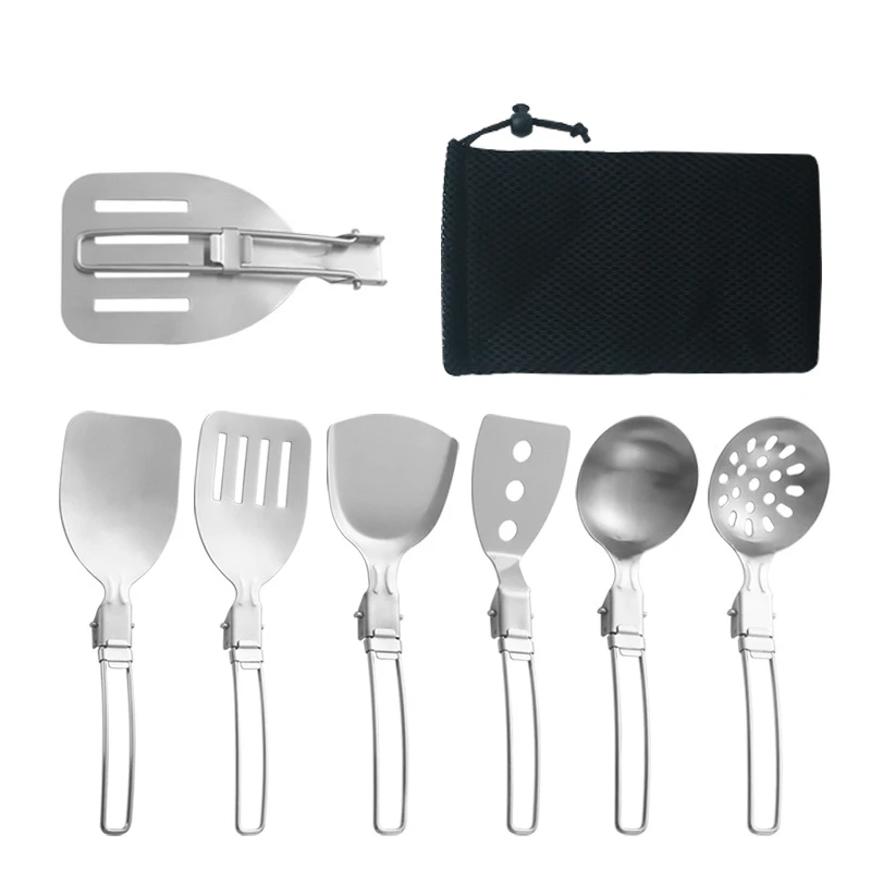 Stainless Steel Portable Kitchen Utensils Outdoor Camping Cooking Shovel Spatula Soup Spoon Multi-function Folding Tableware New