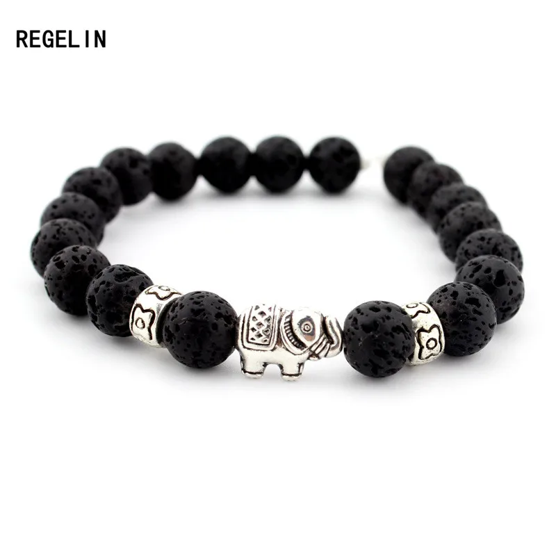 REGELIN Natural Stone Bead Buddha Bracelets For Women Men Jewelry Black Lava Druzy Gift Bracelets Elephant Bangles Pulseras