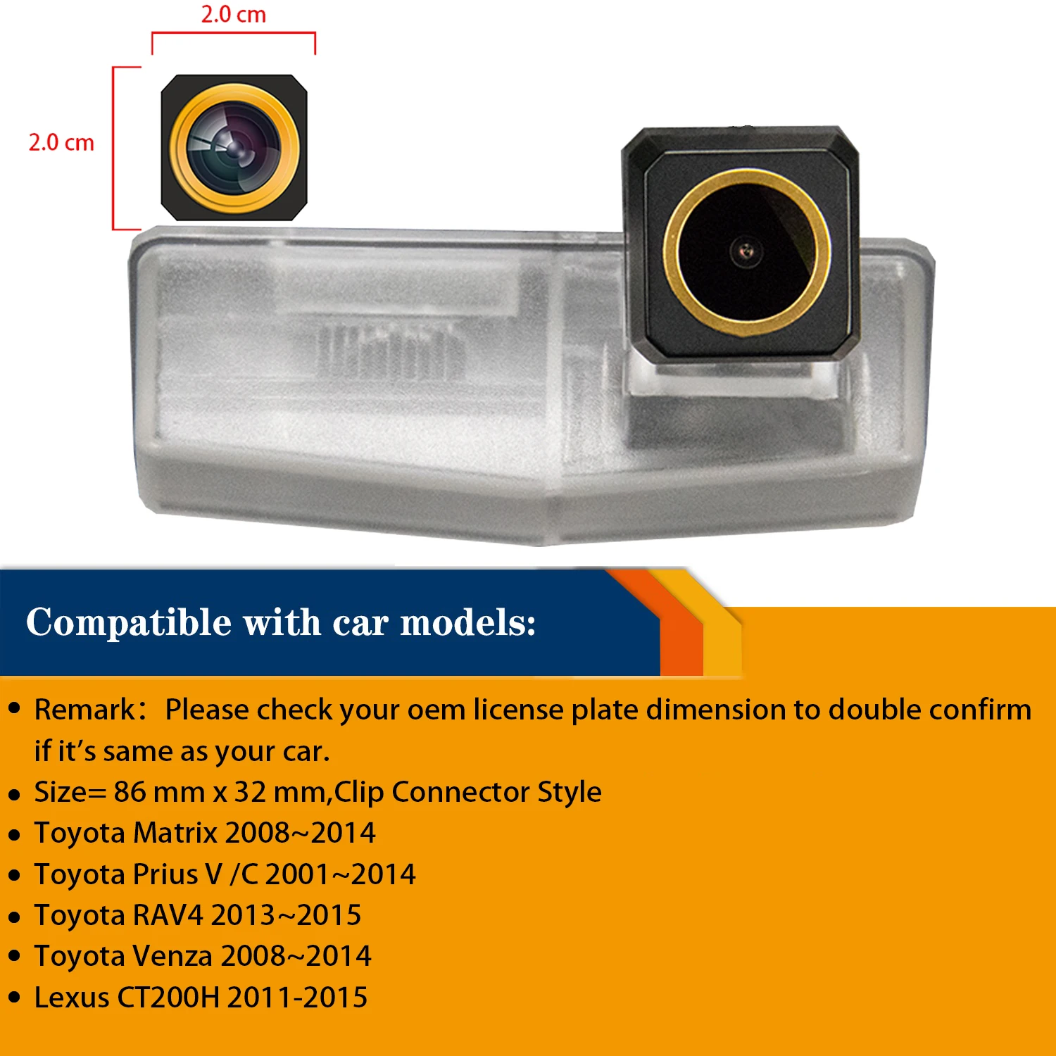 HD 1280x720p Golden Rear View Reversing Backup Waterproof Camera for Toyota RAV4 / Venza / Matrix / Prius / CT200H 2013-2015