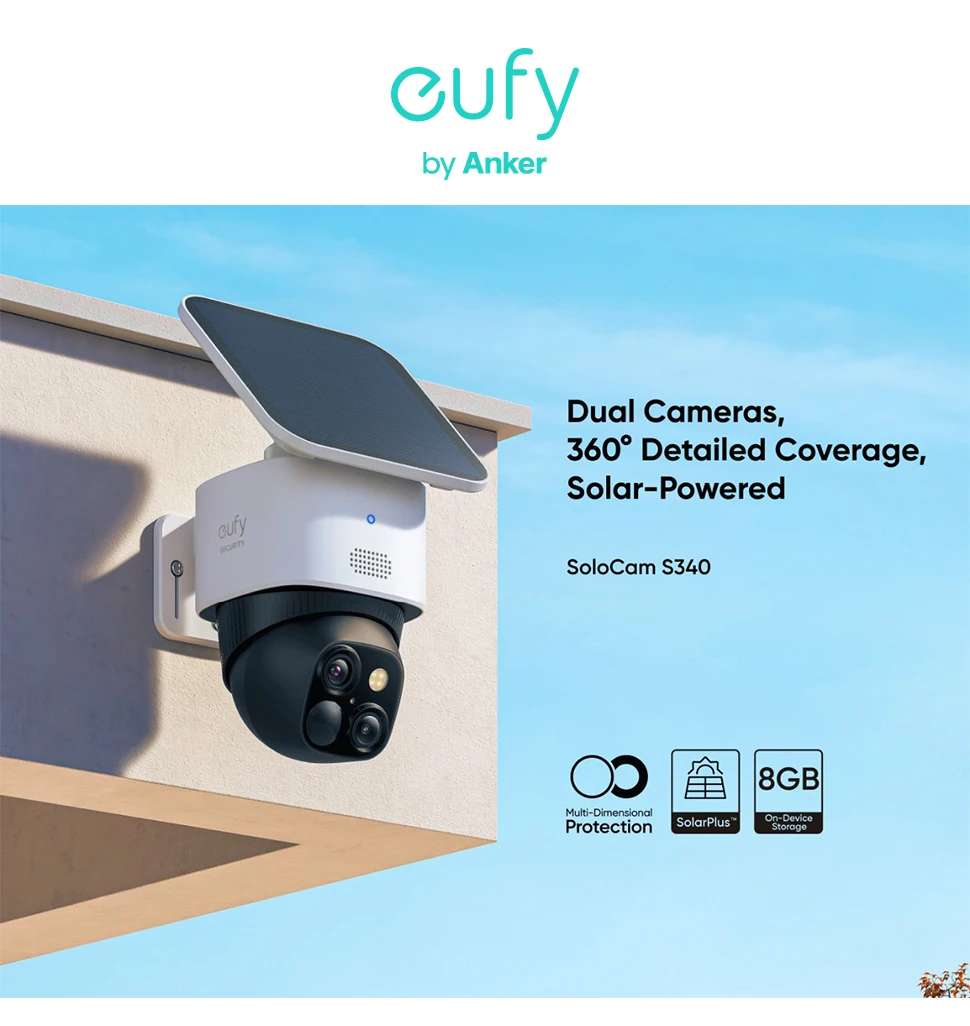 eufy (ユーフィ)Security SoloCam S340 eufy SoloCam S340 Câmera de segurança solar Câmera externa sem fio