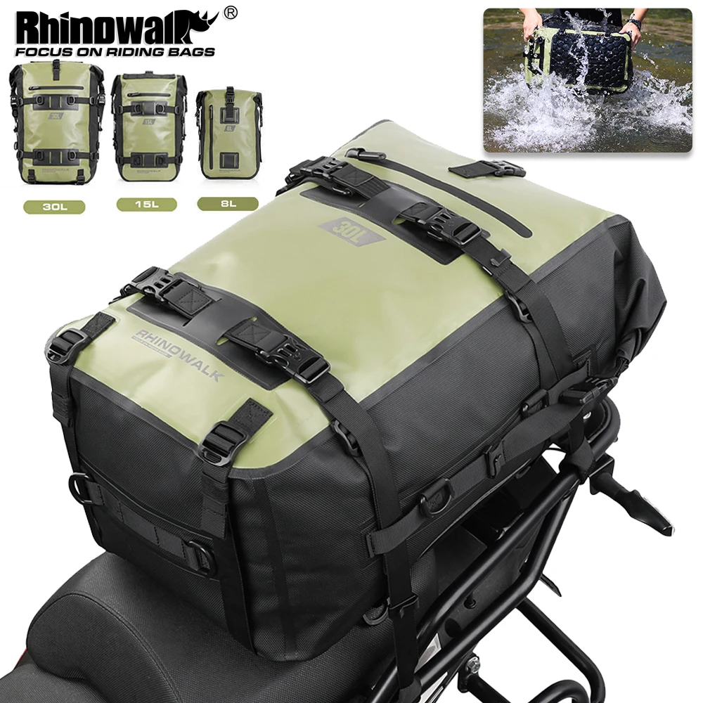 Rhinowalk Motorcycle Rear Seat Bag Waterproof Modular 8L 15L 30L Fit ADV Motorbike Tail Bag Universal Pannier Saddle Bag Riding