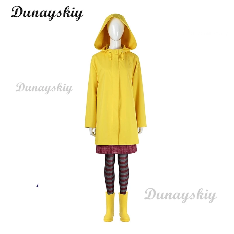 Movies Coraline Cosplay Costume Wig Prop Horror Fairytale Yellow Coat Secret Door Adult Halloween Party Customized