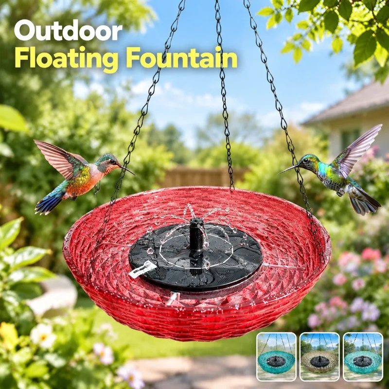 Outdoor Garden Floating Water Fountain Hanging Bird Feeder Bird Bath Basin Landscape Decor Wild Bird Drinking Trough Yard