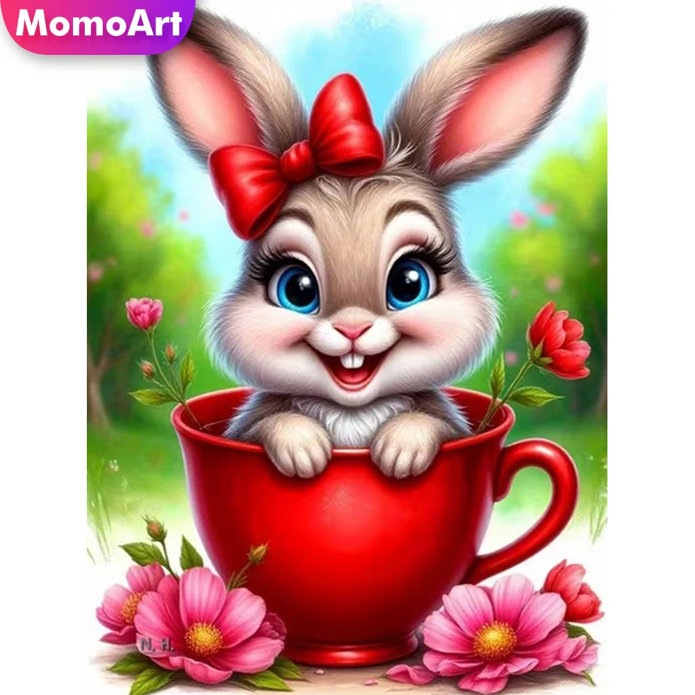 Momoart 5D Diamantmalerei Kaninchen Tier DIY Bild Strass Cartoon Diamant Mosaik Tasse Kreuzstich Stickerei Kindergeschenk