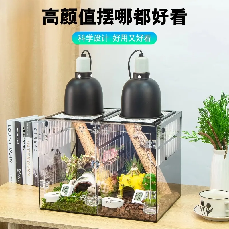 

Угловая крышка для ресниц Gou Ya Гигантский леопардовый принт Гекон Рогатое дерево Лягушка Паук Рептилия Домашнее животное Акриловый террариум с разделительным резервуаром