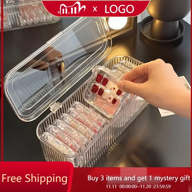 

1 шт., акриловый органайзер для ногтей с крышкой, прозрачный пылезащитный органайзер для хранения накладных ногтей, кисти для макияжа и пуховки, Прямая поставка