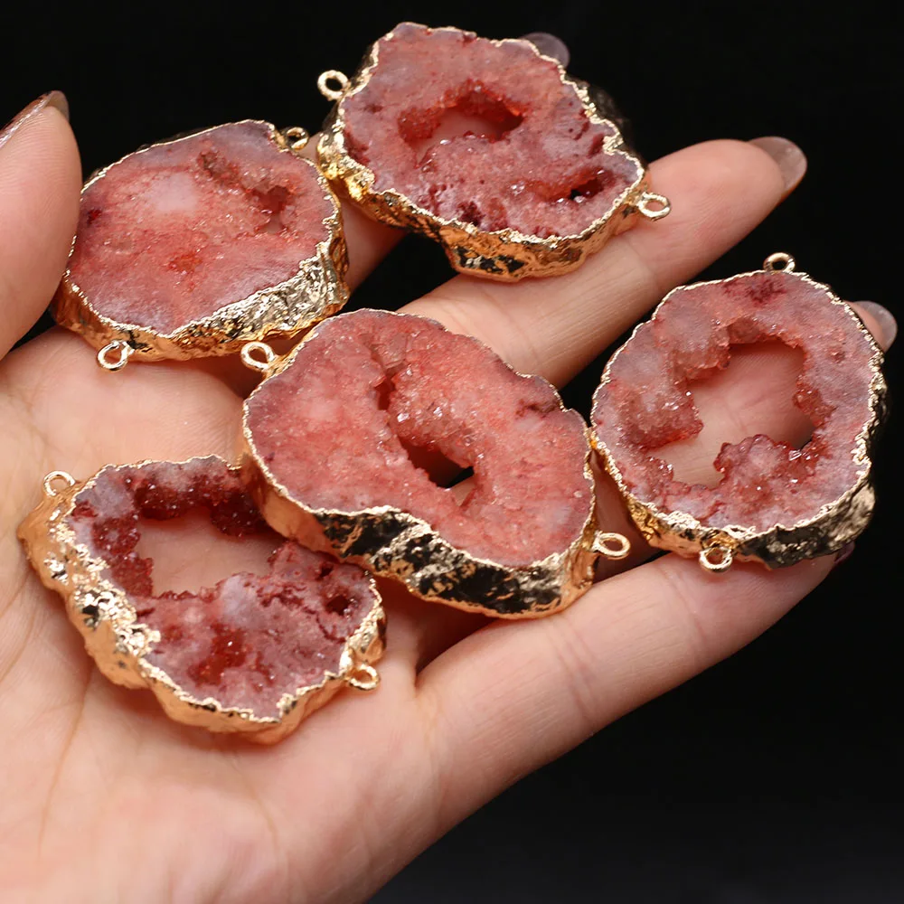 Rhombus Natural Druzy Agates Pendants Connectors Brazilian Electroplated White Agates Connectors Best Gift Size 25-35mm