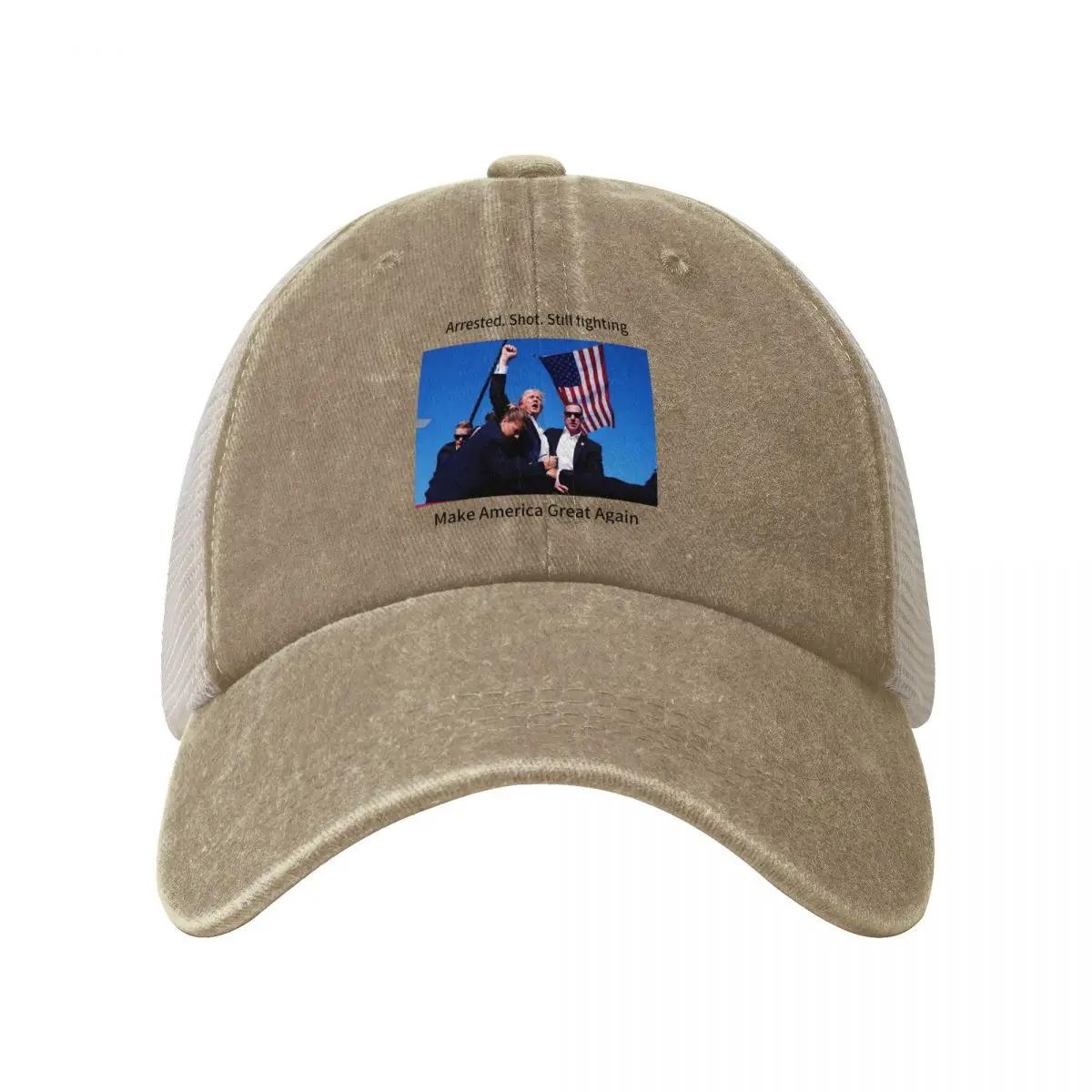 Arrested.Shot.Still Fighting Donald Trump Denim Baseball Cap Make America Great Again Tennis Skate Sun Visor Trucker Hat