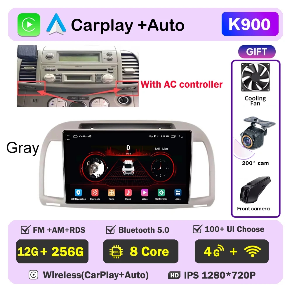 Carplay Android Autoradio Voor Nissan March Micra K12 2002-2010 Auto GPS Navigatie Head Unit Stereo 4G WIFI multimedia Draadloos