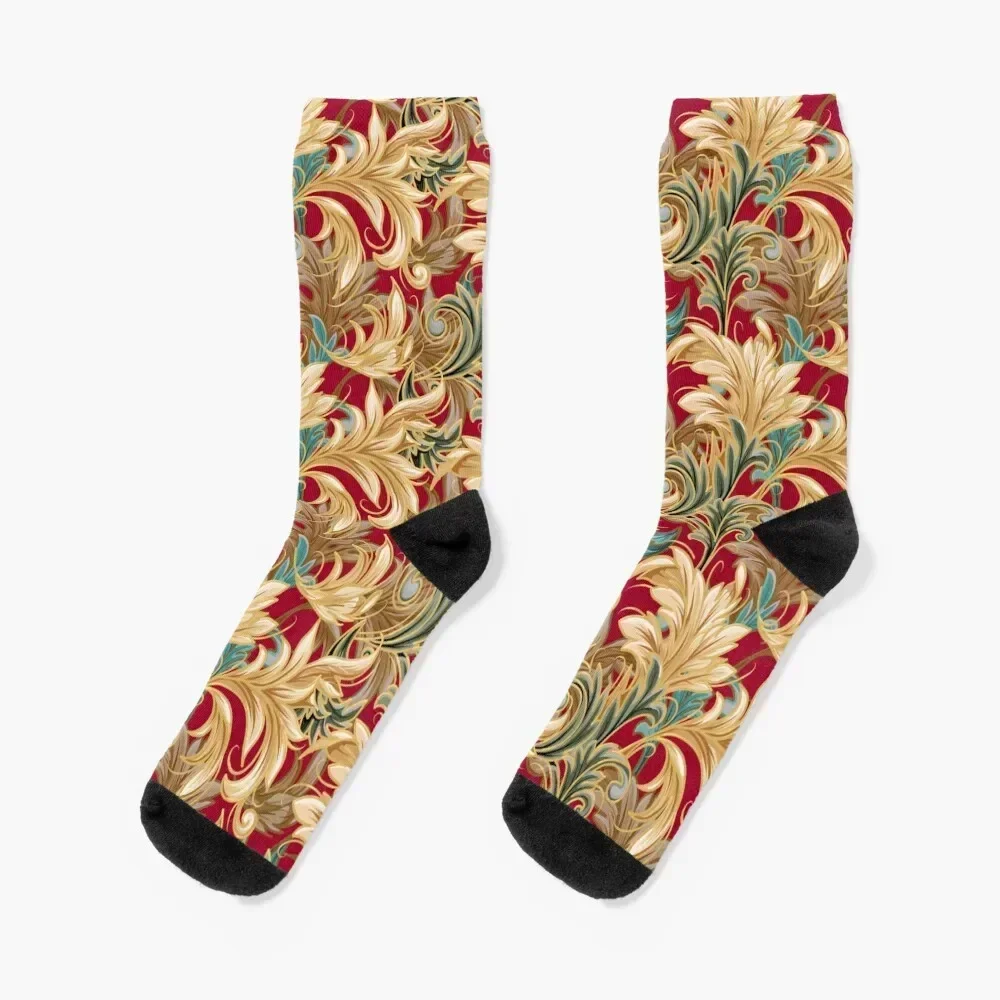 

Rococo Bliss Pattern | Red + Cool Green + Cream Socks Lots Argentina anti-slip christmas gifts Socks Woman Men's