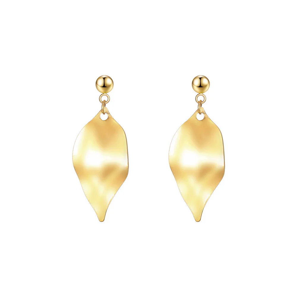 Elegant Titanium Steel Irregular Brushed Leaf Metal Style Women's Drop Dangle Earrings Jewelry Fashion Gift