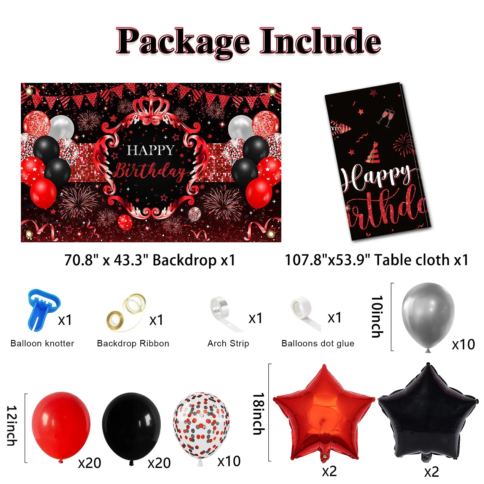 Glitter Red Birthday Background Balloon Decor for Girl Bachelorette Party Crown Fireworks Party Set Backdrop Tablecloth Supplies