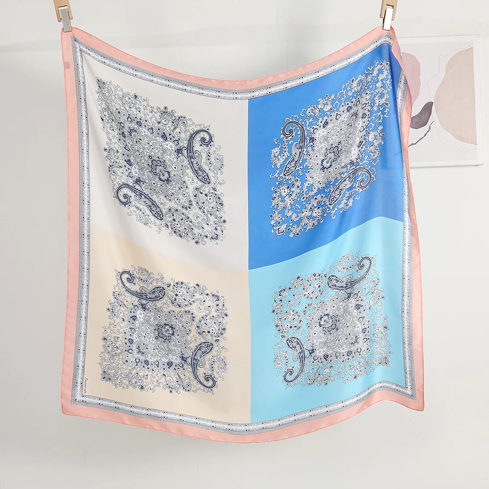 110X110cm Square Silk Scarf Women Luxury Print Scarves Satin Shawl Hair Wrap Hijab Female Headband Bandana Foulard Neckerchief