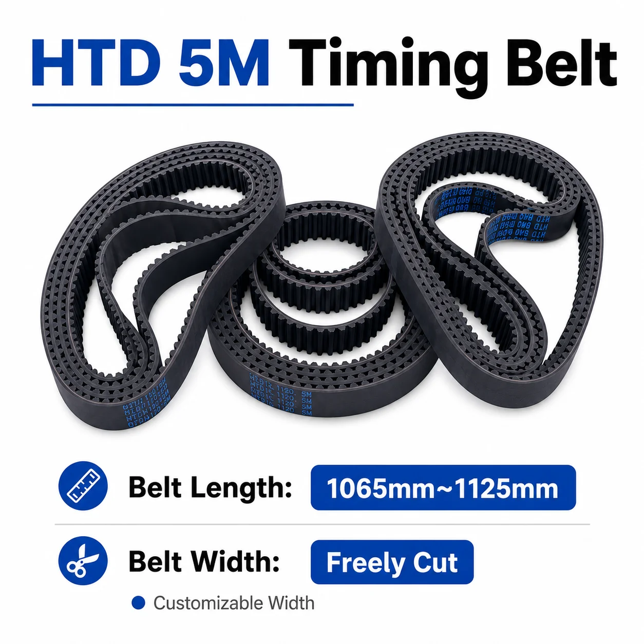 HTD 5M Rubber Timing Belt Length 1065 1070 1075 1080 1085 1090 1095 1100 1105 1110 1115 1120 1125mm HTD 5M Closed Loop Belt