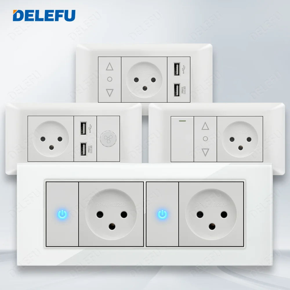 DELEFU Israel Socket DIY Blank Board USB TypeC Doorbell Switch 45A 20A Curtain TEL CAT5 TV HDMI SAT Smart White