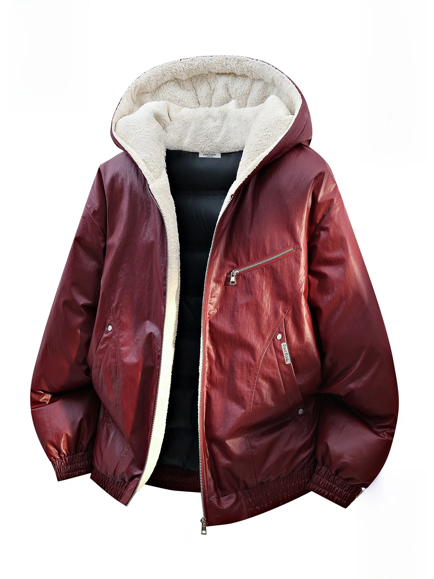 

Мужская зимняя теплая куртка Paul Frank Cisas из глянцевого хлопка с капюшоном, на флисовой подкладке, молодежная, свободного кроя, из ПУ