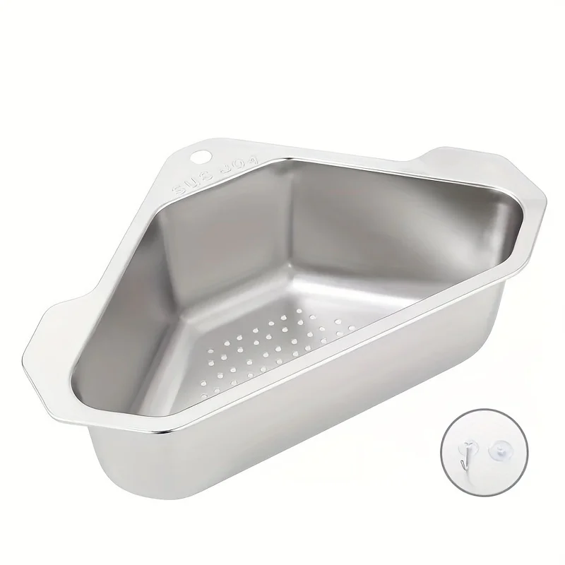 1pc 304 Stainless Steel Sink Drain Basket Triangular Sink Kitchen Sink Washbasin Leftover Filter Rack