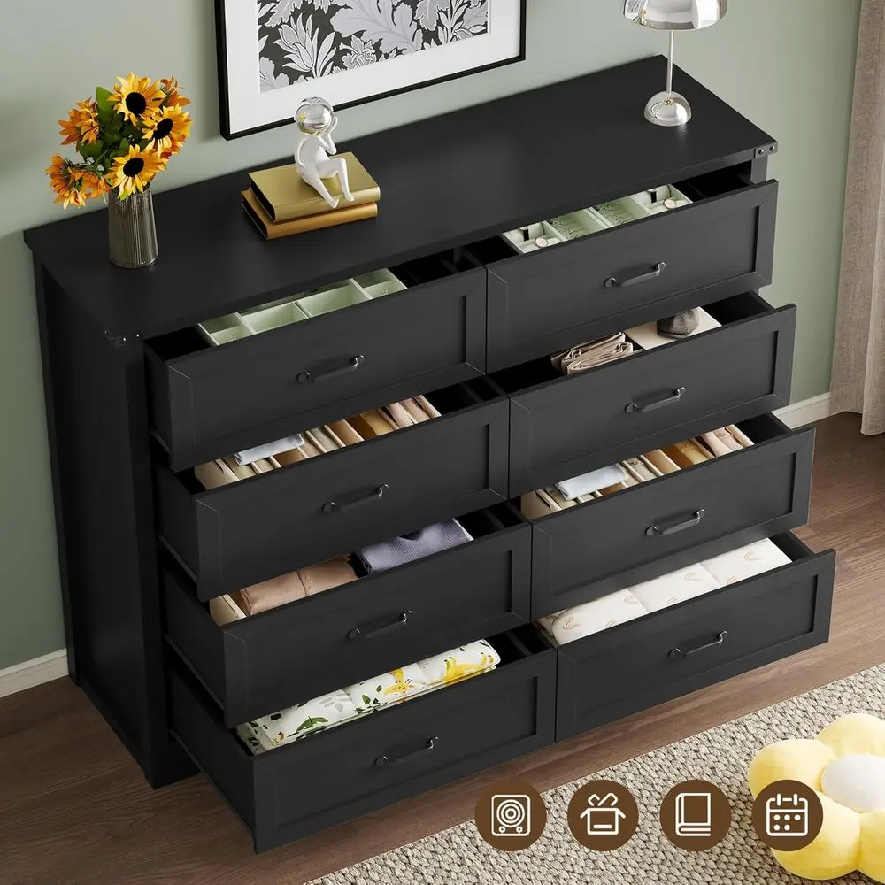 寝室、リビングルーム、オフィス用の金属製ハンドル付き耐久性のある木製チェスト - 安全な保管のための転倒防止設計