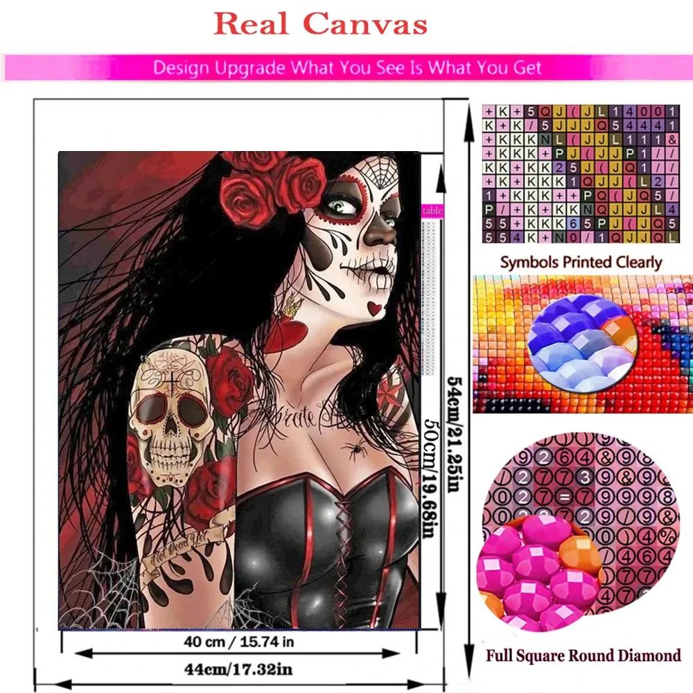 Skull Woman Flower Diamond Painting Mosiac Set Full Round/Square Rhinestones DIY Embroidery Cross Stitch Home Decor Fear Art