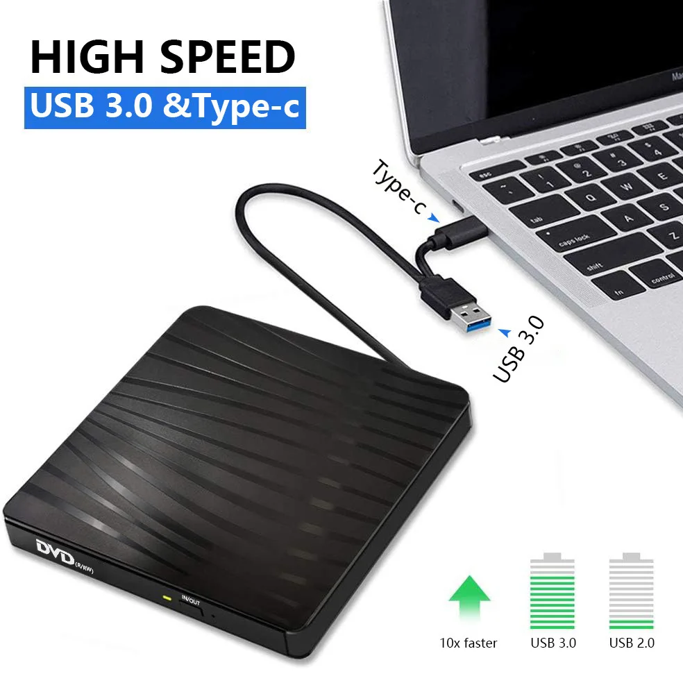 

Внешний оптический привод USB 3.0 Type-C 2026 для записи DVD/CD+/-RW и чтения дисков для ноутбуков, ПК, MacBook, iMac, Windows