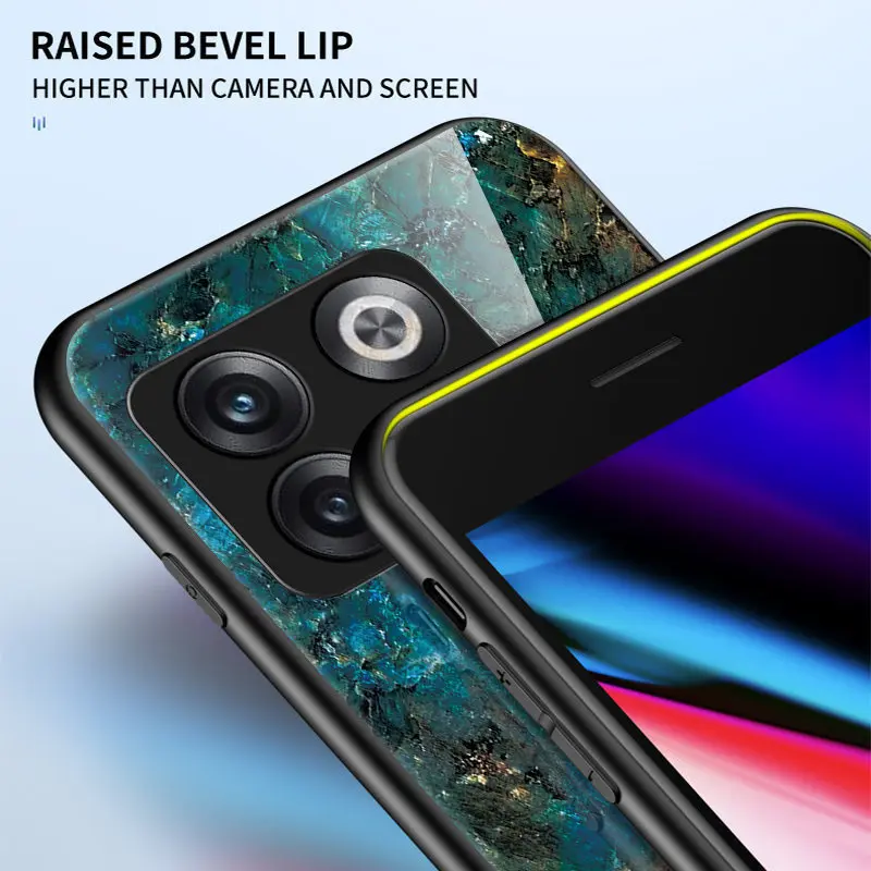 حافظة لهاتف Oneplus 10T 5G CPH 2415 مقاومة للصدمات من الزجاج والحبوب الرخامية غطاء خلفي صلب ممتص للصدمات لهاتف Oneplus 10T 5G CPH2415