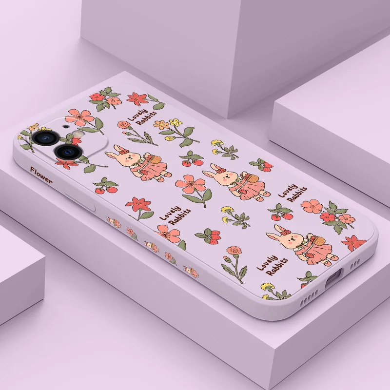 

Strawberry Rabbit Phone Case For iPhone 12 11 X XR XS 8 7 SE2 Plus Pro Max Mini Liquid Silicone Cover
