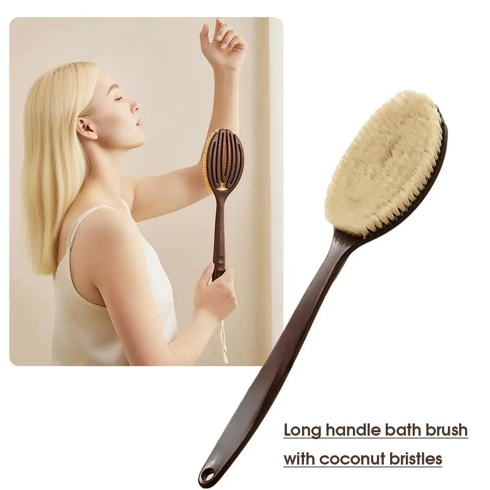 

1 Pcs Long-handled Bath Brush Natural Coconut Silk Bristle Soft Back Rubbing Body Brush Woman Man Skin Care