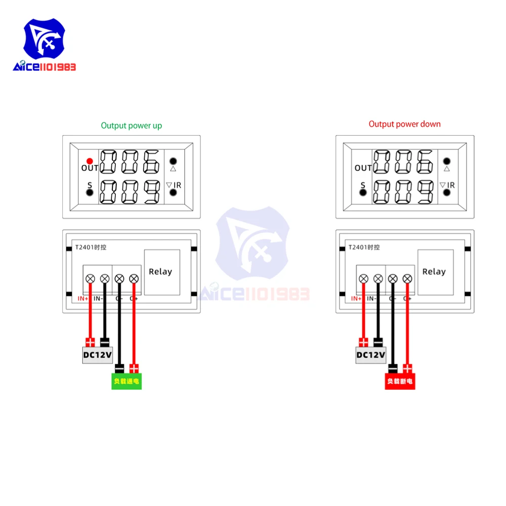 T2401-O/N DC 12V Zeitrelais-Modul mit Verzögerung, Dual-Display Digital-Zeitrelais, Direkt-/Passiv-Ausgang, Mini-LED-Digital-Timer – Detail 13