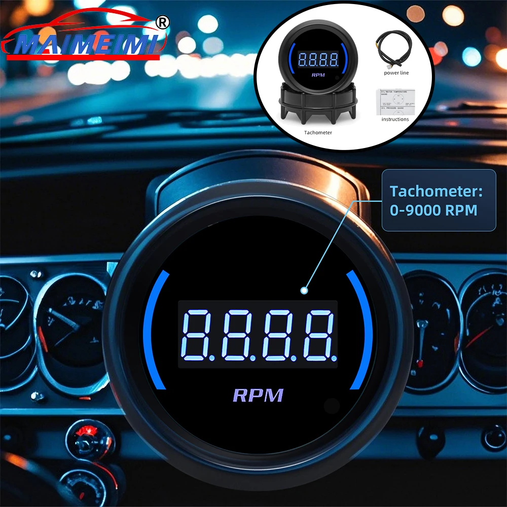 

52mm Car Tachometer 0-9000 RPM Meter Blue LED Backlight 12V Car Meter for 1-8 Cylinders