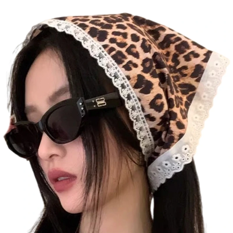 Elegant Sexy Bandana Leopard Pattern Party Wear for Stage Shows Lacework Hair Scarf Headscarf Hairscarf