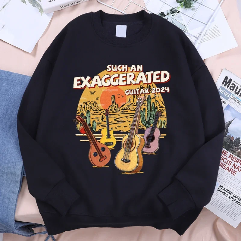 

Such An Exaggerated Guitar 2024 Man Hoodie Hip Hop Loose Pullovers Vintage Fleece Hoody Crewneck Fashion Warm Clothing Women