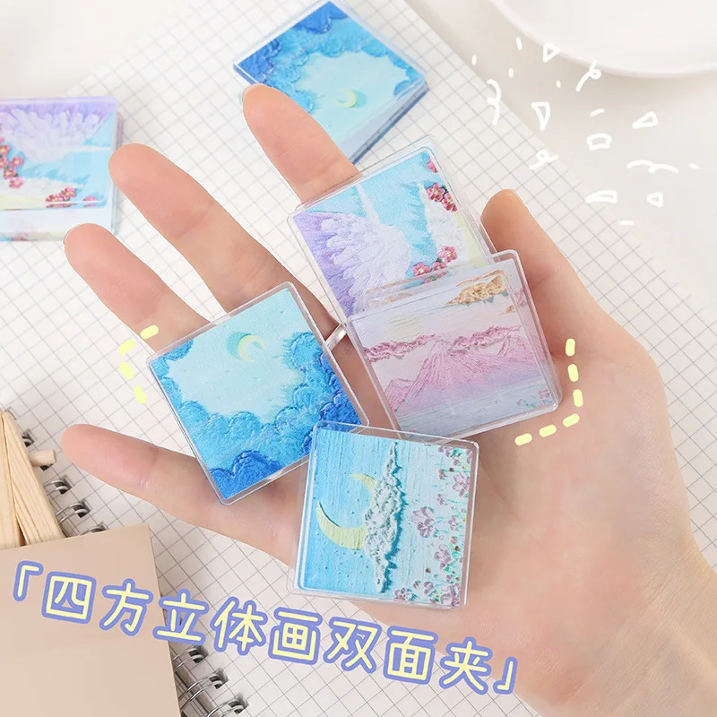 

Ins прозрачная папка для файлов, куб, акриловые зажимы, милая наклейка для скрапбукинга, органайзер, зажим для школы, милый пейзажный зажим для закусок