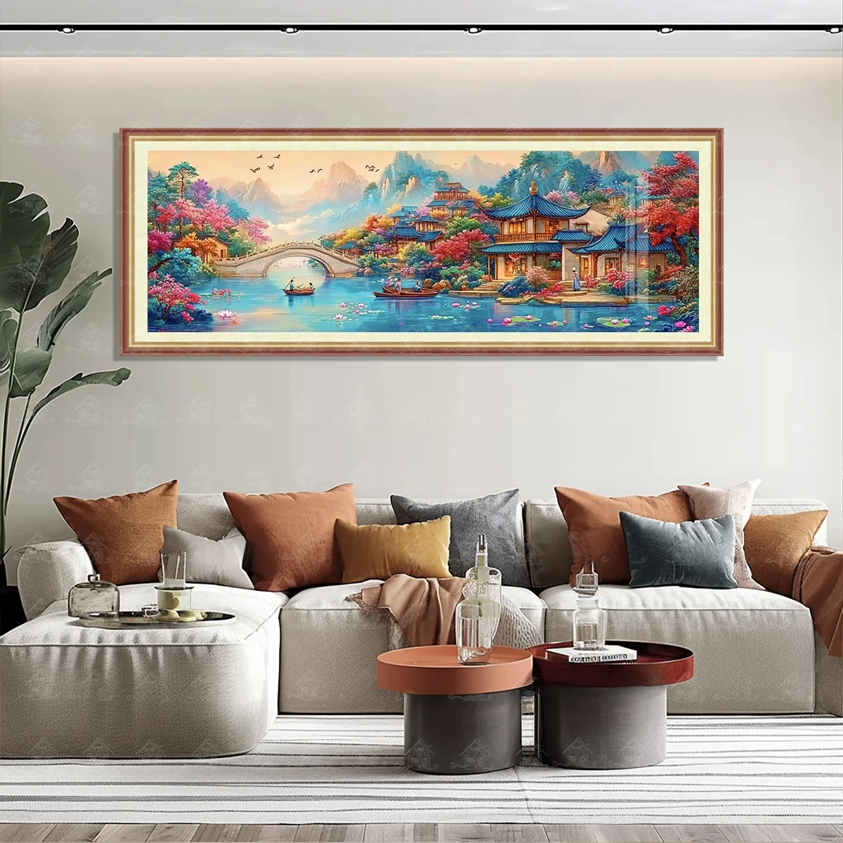 

Handmade Cotton Landscape Decorative Painting Large Size Living Room Cross Stitch Kit Simple Modern Style Chinese Origin